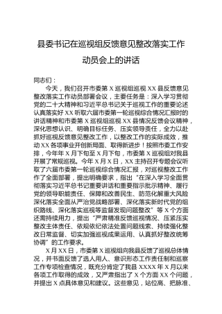 县委书记在巡视组反馈意见整改落实工作动员会上的讲话