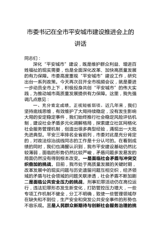 市委书记在全市平安城市建设推进会上的讲话