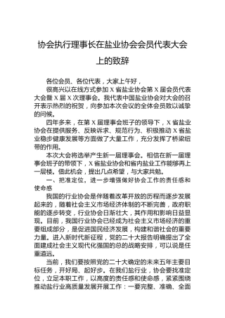 协会执行理事长在盐业协会会员代表大会上的致辞