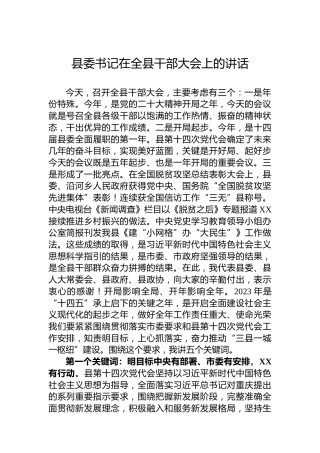 县委书记在全县干部大会上的讲话