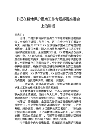 书记在耕地保护重点工作专题部署推进会上的讲话