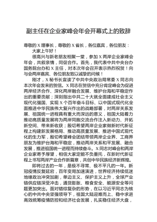 副主任在企业家峰会年会开幕式上的致辞