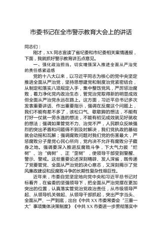 市委书记在全市警示教育大会上的讲话