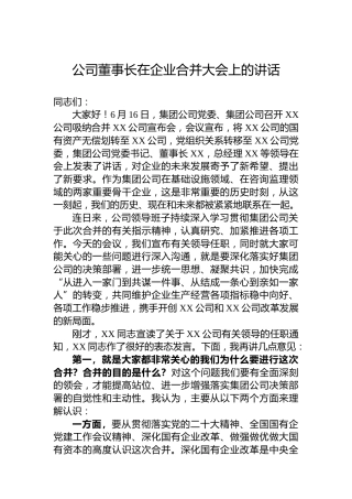 公司董事长在企业合并大会上的讲话