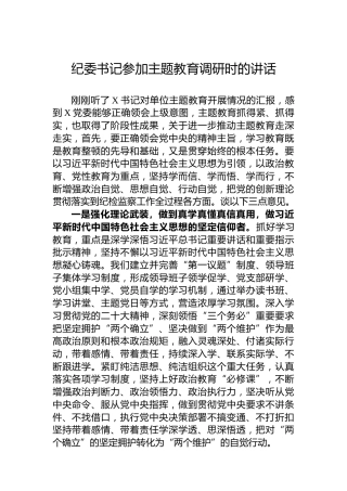 纪委书记参加主题教育调研时的讲话