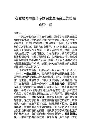 在党员领导班子专题民主生活会上的总结点评讲话