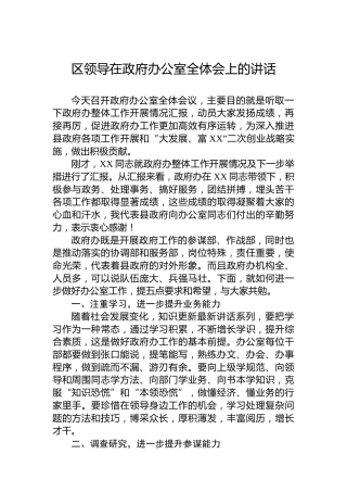区领导在政府办公室全体会上的讲话