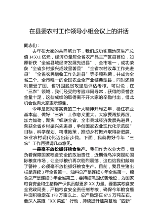 在县委农村工作领导小组会议上的讲话
