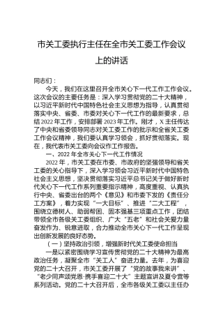 市关工委执行主任在全市关工委工作会议上的讲话