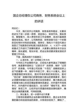 国企总经理在公司商务、财务系统会议上的讲话
