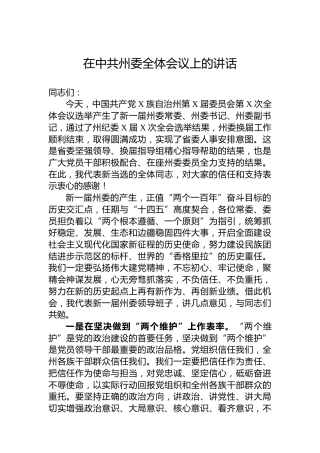 在中共州委全体会议上的讲话