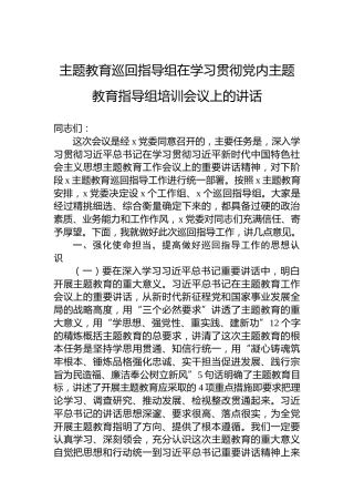 主题教育巡回指导组在学习贯彻党内主题教育指导组培训会议上的讲话
