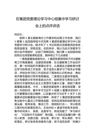 在集团党委理论学习中心组集中学习研讨会上的点评讲话