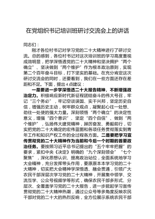 在党组织书记培训班研讨交流会上的讲话