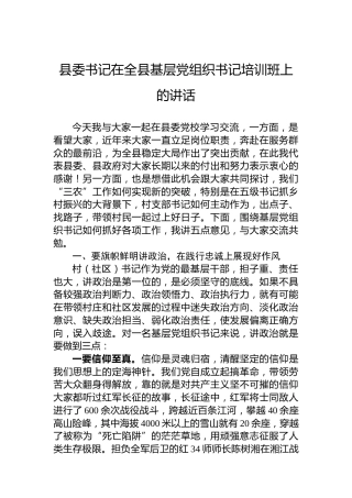 县委书记在全县基层党组织书记培训班上的讲话