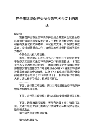 在全市环境保护委员会第三次会议上的讲话
