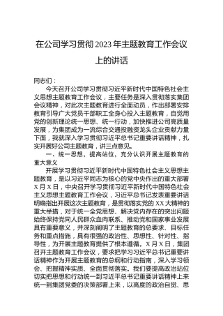 在公司学习贯彻2023年主题教育工作会议上的讲话