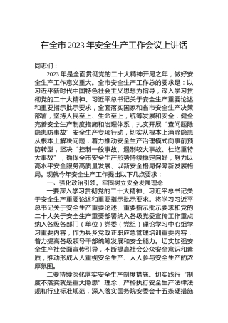 在全市2023年安全生产工作会议上讲话