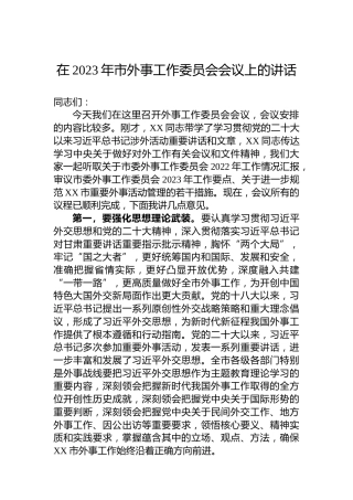 在2023年市外事工作委员会会议上的讲话
