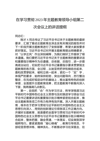 在学习贯彻2023年主题教育领导小组第二次会议上的讲话提纲