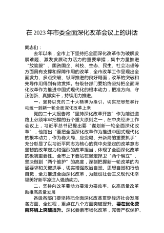 在2023年市委全面深化改革会议上的讲话