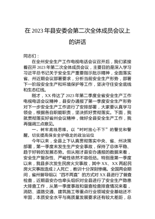 在2023年县安委会第二次全体成员会议上的讲话
