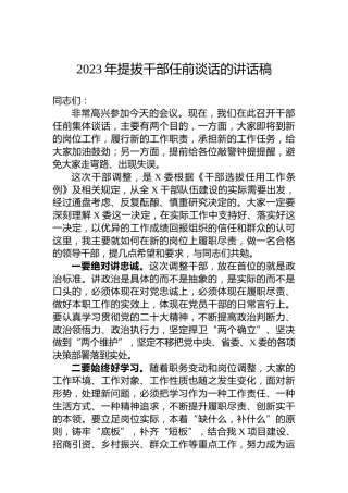 2023年提拔干部任前谈话的讲话稿