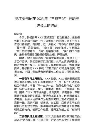 党工委书记在2023年“三抓三促”行动推进会上的讲话