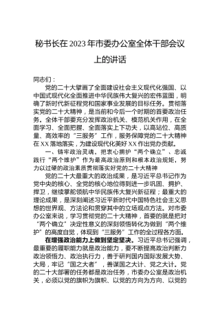 秘书长在2023年市委办公室全体干部会议上的讲话