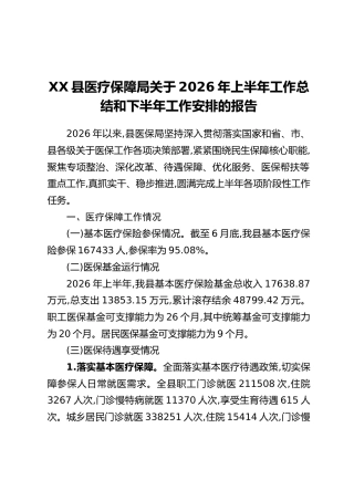 XX县医疗保障局关于2026年上半年工作总结和下半年工作安排的报告