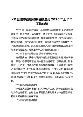 XX县城市管理和综合执法局2026年上半年工作总结