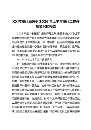 XX市审计局关于2026年上半年审计工作开展情况的报告