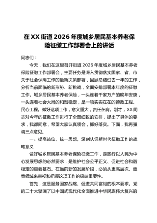 在XX街道2026年度城乡居民基本养老保险征缴工作部署会上的讲话