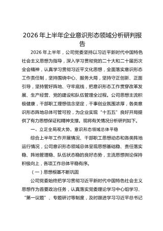 2026年上半年公司意识形态领域分析研判报告