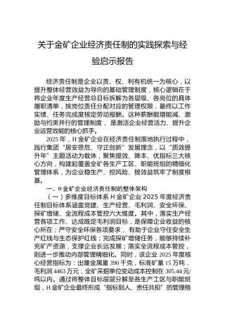 关于金矿企业经济责任制的实践探索与经验启示报告