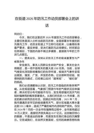 在街道2026年防汛工作动员部署会上的讲话