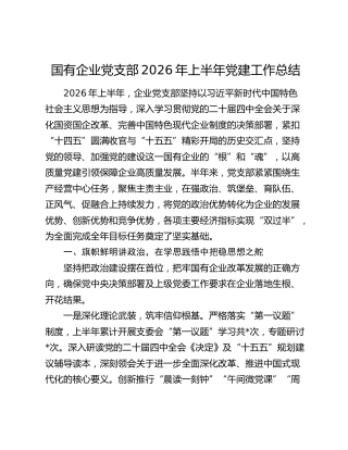 国有企业党支部2026年上半年党建工作总结