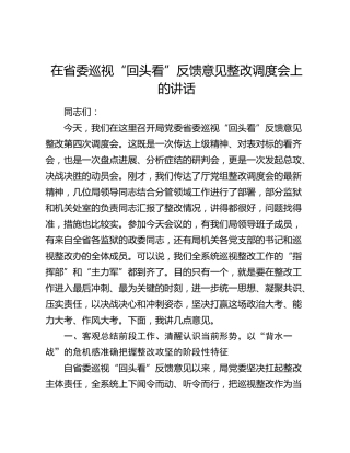 在省委巡视“回头看”反馈意见整改调度会上的讲话