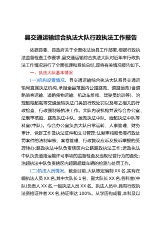 县交通运输综合执法大队行政执法工作报告