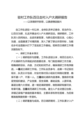 驻村工作队百日走村入户大调研报告