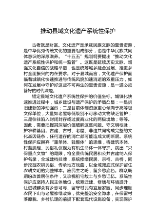 推动县域文化遗产系统性保护