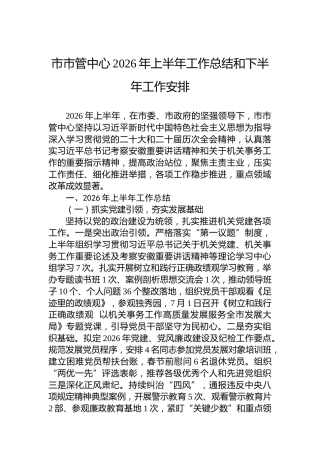 市市管中心2026年上半年工作总结和下半年工作安排