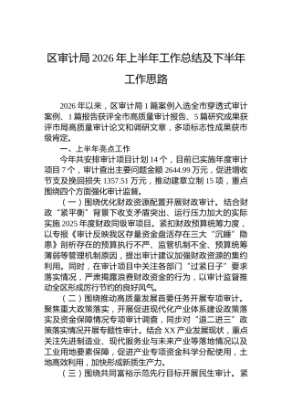 区审计局2026年上半年工作总结及下半年工作思路