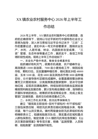 XX镇农业农村服务中心2026年上半年工作总结