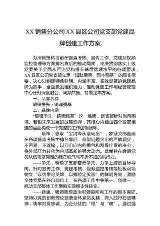 XX销售分公司XX县区公司党支部党建品牌创建工作方案