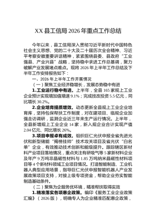 XX县工信局2026年重点工作总结