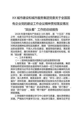 全国国有企业党的建设工作会议精神贯彻落实情况“回头看”工作的总结报告