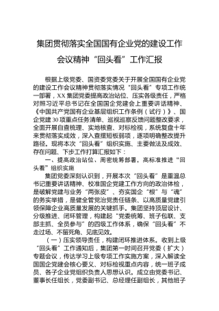 集团贯彻落实全国国有企业党的建设工作会议精神“回头看”工作汇报11000字
