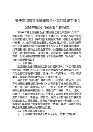 关于贯彻落实全国国有企业党的建设工作会议精神情况“回头看”的报告6500字