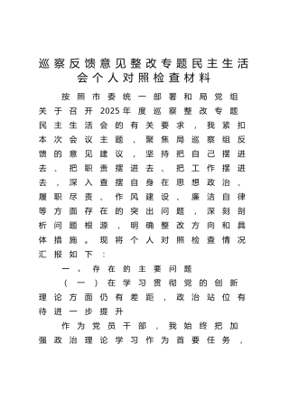 巡察整改专题民主生活会个人对照检查材料 (5)